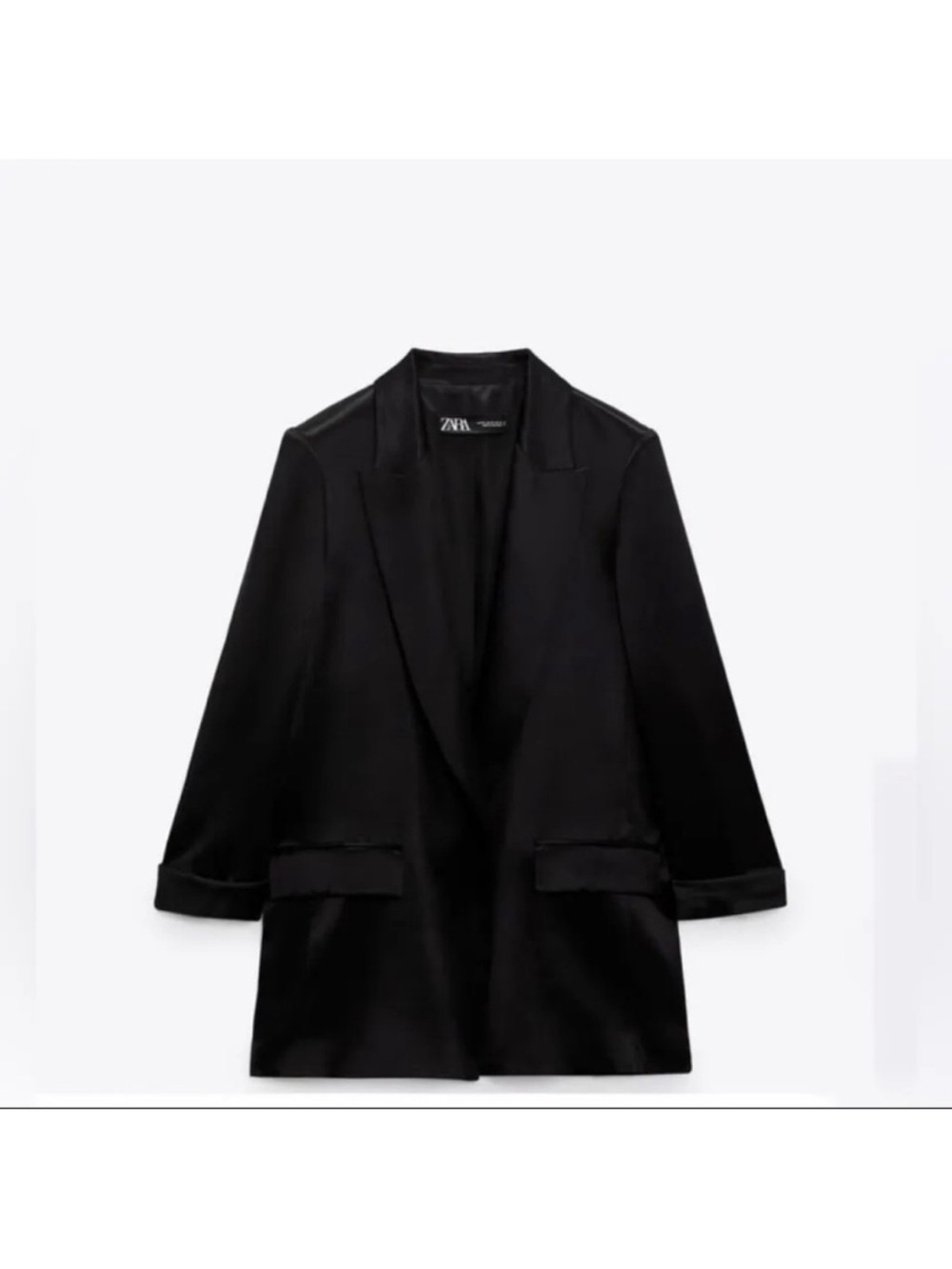ZARA BLACK TURNED-UP CUFF SATIN EFFECT BLAZER - Picture 11 of 13